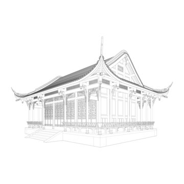 水榭茶室軸測(cè)線(xiàn)稿