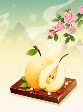 國(guó)潮風(fēng)雪梨紅棗薔薇插畫