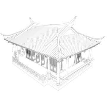 茶室鳥瞰線稿