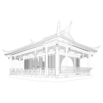 茶室軸測線稿