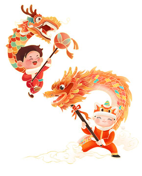 龍年舞獅插畫