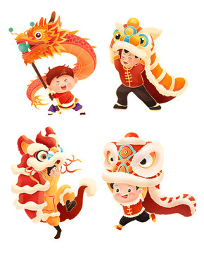 舞獅插畫