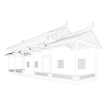 長方亭軸測線稿