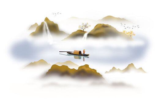 水墨山水插畫