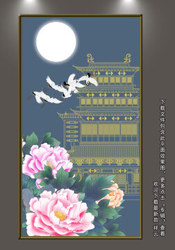 樓閣線描壁畫