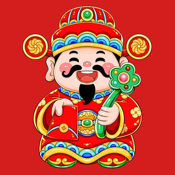 國(guó)潮可愛(ài)卡通財(cái)神發(fā)紅包元素