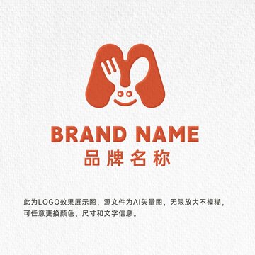 卡通袋鼠刀叉M字母餐饮LOGO