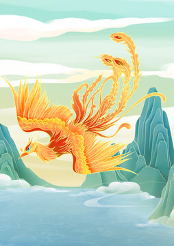 國(guó)潮國(guó)風(fēng)插畫鳳凰