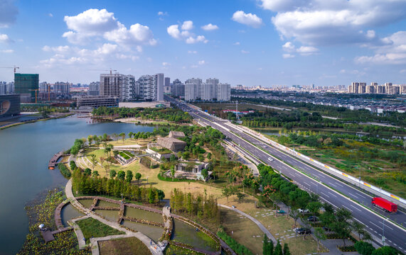 航拍上海城市道路