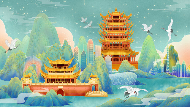 國潮城市地標(biāo)插畫