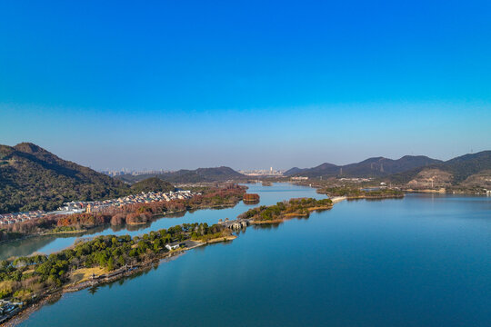 航拍下的萧山湘湖景区风光