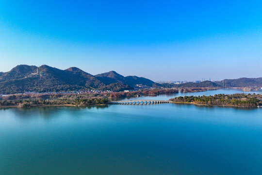 航拍下的萧山湘湖景区风光