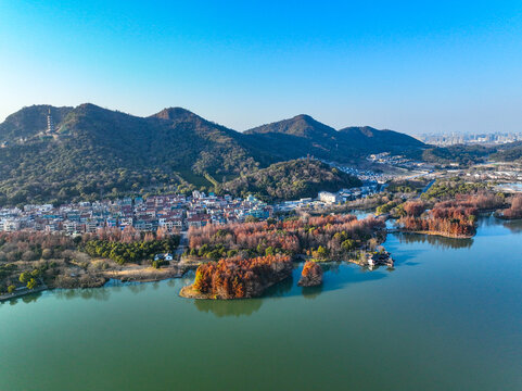 航拍下的萧山湘湖景区风光