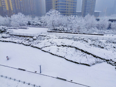 长沙北辰三角洲的雪景