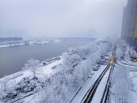 长沙北辰三角洲的雪景