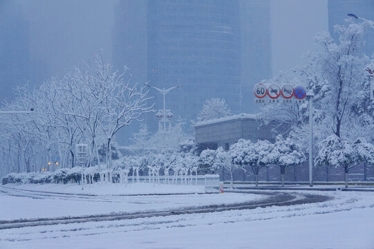 长沙北辰三角洲的雪景