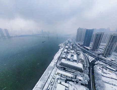 长沙渔人码头的雪景