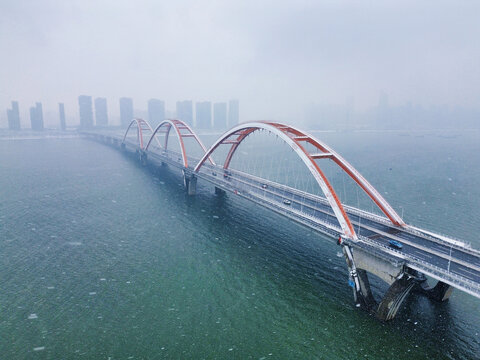 长沙福元路大桥的雪景