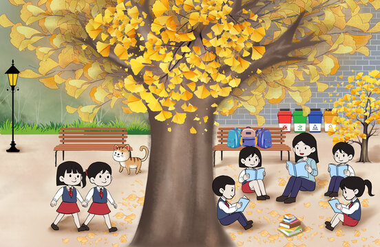 卡通校園讀書