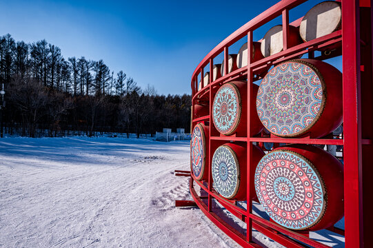 长春净月潭公园雪与鼓的景观