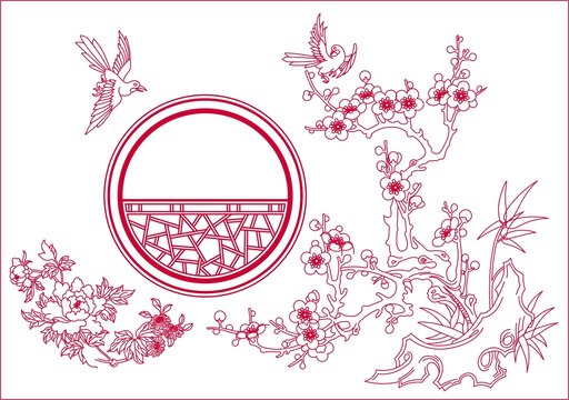 圓形漏窗花鳥臘梅