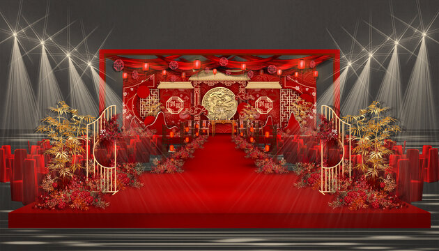 紅金色中式婚禮效果圖