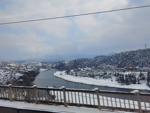 自然山川河流美雪景下雪银装素裹