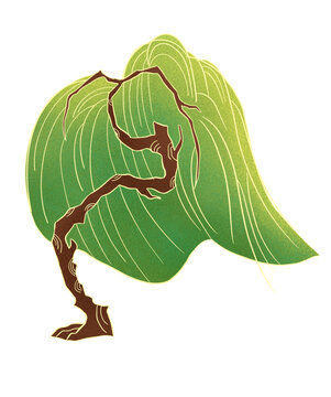 中式國(guó)風(fēng)柳樹插畫