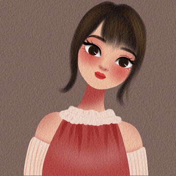 手繪卡通女生頭像