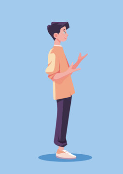 展開手在比劃交流的小男孩