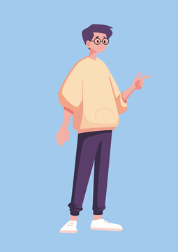 展開手在比劃的小男孩矢量插畫
