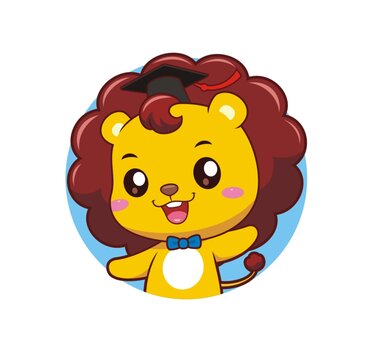 卡通可愛(ài)小獅子博士頭像矢量圖