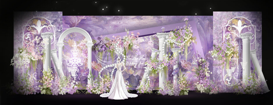 紫色莫奈花园风婚礼效果图