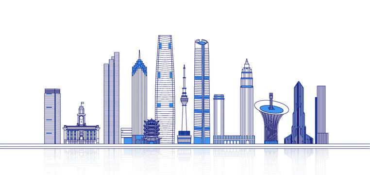 武漢城市天際線(xiàn)矢量地標(biāo)建筑插畫(huà)