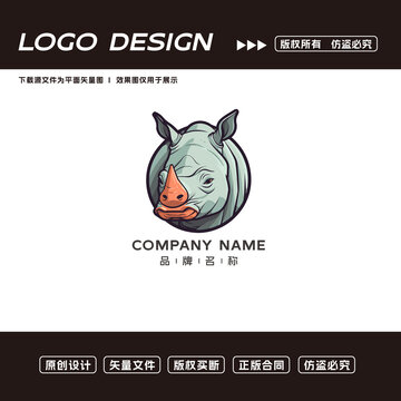 卡通犀牛logo標(biāo)志