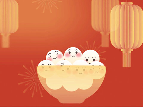 彌散風紅色燈籠湯圓背景元宵節(jié)