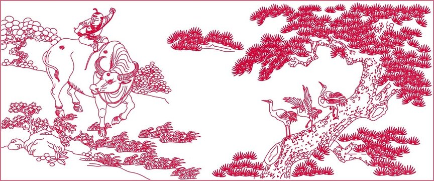 青松牧童放牛圖