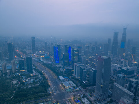 山东济南中央商务区航拍夜景