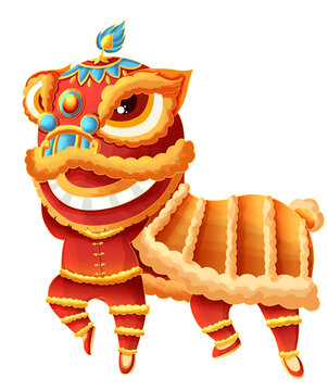 舞獅國(guó)潮喜慶手繪插畫