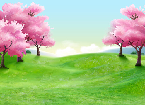 唯美春天樱花盛开广阔自然风景