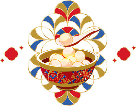 中式传统珐琅陶瓷碗盛着的元宵