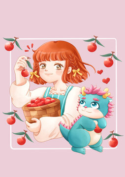 可愛(ài)女孩與龍
