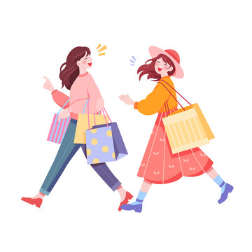 两个商场开心购物的女性