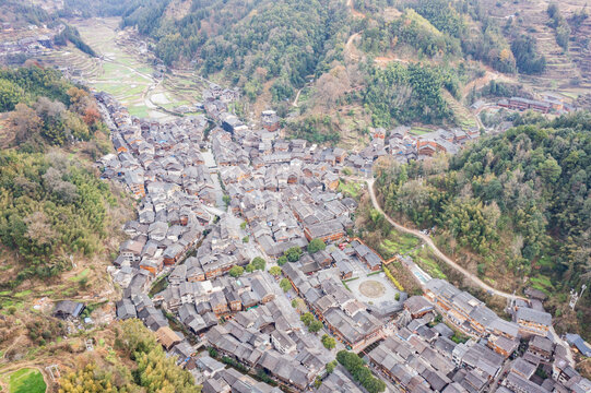 贵州黎平县肇兴侗寨建筑航拍