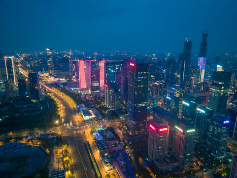 山东济南中央商务区航拍夜景