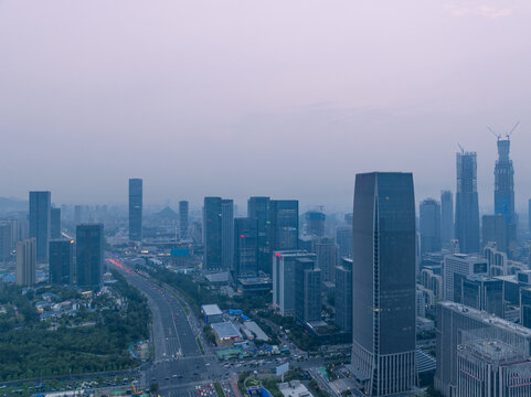 山东济南中央商务区航拍夜景