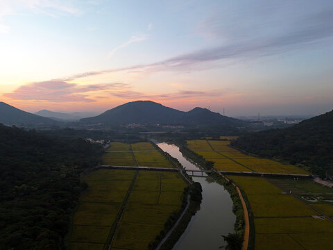 山区河流稻田