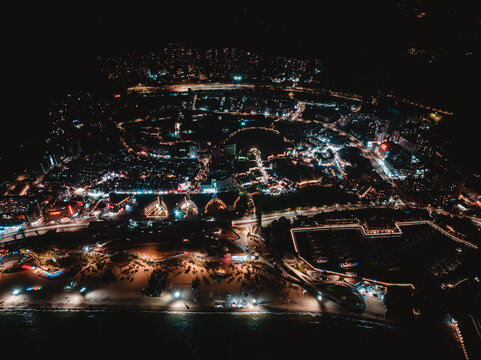 深圳大梅沙沙滩夜景俯拍