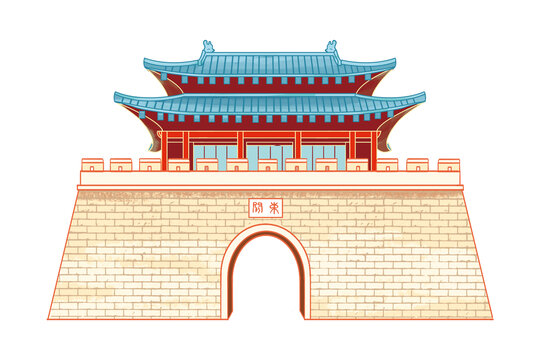 揚(yáng)州東關(guān)古城樓插畫