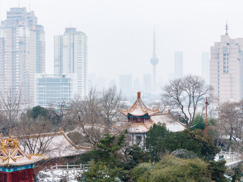 航拍徐州户部山戏马台雪景